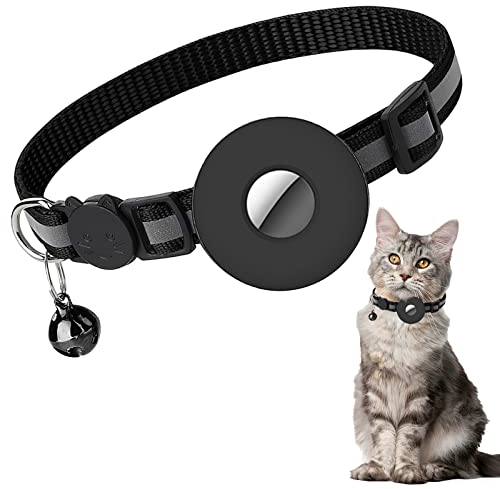 Katzenhalsband für Airtag, Reflektierendes Katzenhalsband mit Glocke und Sicherheitsschnalle, kompatibel für Apple Airtag, Kätzchenhalsband mit Airtag-Halter Wasserdichtem Verstellbar 22–35 cm