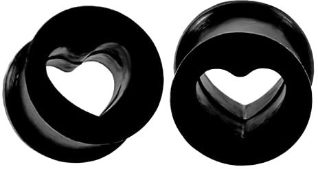 Beydodo Ohr Tunnel Edelstahl, Ohr Plug 12MM Silikon Schwarz Herz Tunnel Piercing Ohr Expander 2PCS