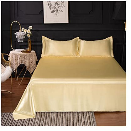 Fanxu Bettlaken Eisseide Satin Betttuch Luxus-Bettwäsche Laken Bettlaken ohne Gummizug Weiß rosa gelb blau lila 1er Pack Satin Betttuch Glänzend weich und glatt (Color : Yellow, Size : 230X250cm)