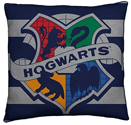 Harry Potter Character World offizielles quadratisches Kissen, superweich, wendbar, 2-seitig, Brave Hogwarts-Design, perfekt für das Schlafzimmer, auf dem Sofa, 40 x 40 cm