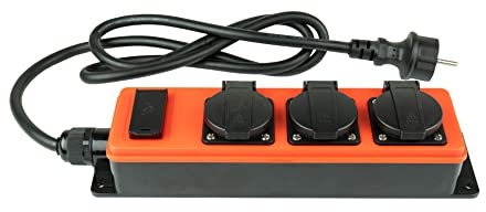 Steckdosenleiste Outdoor, 3-Schutzkontakt-Buchse (IP54/IP20), 2X USB-A Buchse, orange/schwarz, 1,5m