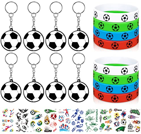 26 Stück Fußball Geschenke, 8 Stücke Fußball Schlüsselringe+8 Stücke Fußball Armband Mit Unterschiedlichen Farben+10 Blätter Fußball Zum Mitbringsel Kindergeburtstag/kleine Geschenke Für Kinder