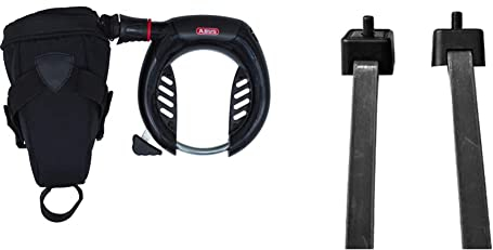 ABUS Rahmenschloss Pro Shield Plus 5950 NR + Anschlusskette 6KS/100 + Schlosstasche ST 5950, Schwarz & Spannbänder LH-Adapter - zur Befestigung von Rahmenschlössern am Rad - Schwarz