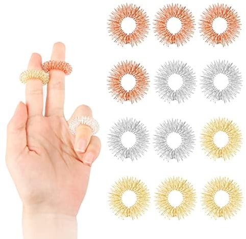 12 Stücke Massageringe für Finger, Akupressur Ringe Set Akupressurring Massageringe für finger Handgelenk, Finger Massage Ring für Jugendliche Erwachsene Angst Stressabbau Entspannung