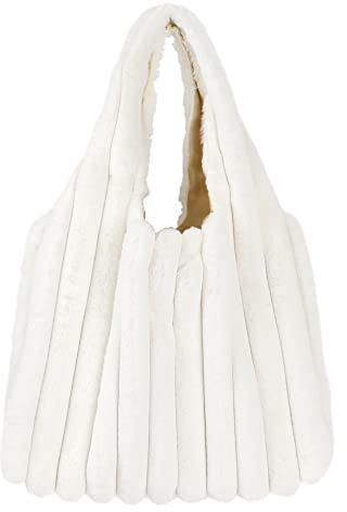 Meliyya Damen Kuschelige Handtasche Winter Tote Bag Warme Flauschige Schultertasche Große Damentasche Plüsch Shopper aus Kunstfell für Uni Arbeit Mädchen Schule