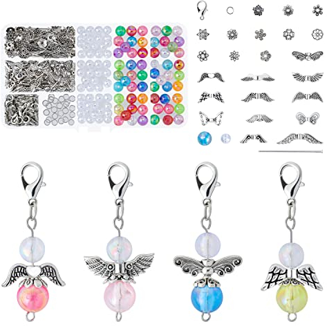 I LOVE MOM Hochzeit Taufe Anhänger, Schutzengel Anhänger,Schutzengel Schlüsselanhänger Perlenengel Anhänger für DIY Hochzeit Basteln, Engel Charme für Weihnacht Taufe Kommunion,Geschenk