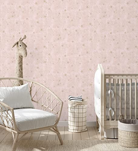 GAULAN 681984 Papier peint pour enfants ciel rose avec des étoiles dorées pour mur pièce chambre enfantine tête de lit chambre garçon fille bébe - Rouleaux de 10 m x 0,52 m