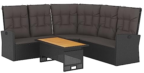 vidaXL Garten Lounge Set 2-TLG., Gartenmöbel Set mit Kissen, Sofa Sitzgruppe für Garten Terrasse, Tisch Höhenverstellbar, Loungemöbel, Schwarz Poly Rattan