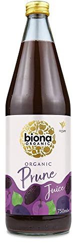 Biona Organic Prune Juice 750ml, Pack of 6 - Pressed With Only Ideal Quality Prunes and Water - Recyclable Glass Bottle - No Added Sugar - Vegan - Ready To Drink, Serve Chilled