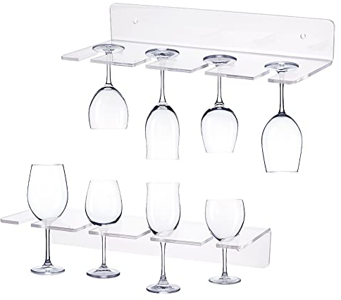 AHANDMAKER 2 Pack Porte-Verres à vin en Acrylique fixés au Mur, présentoir de Verres à vin Clair, Support Mural à Champagne, étagères de Rangement en Verre à vin sous Armoire, pour Restaurant de Bar