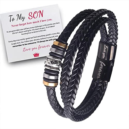 Q6B8 Lederarmband mit Geschenkkarte, Lederarmband für Jungen, Motiv: To My Son