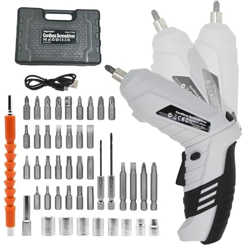 MQFORU Cacciavite a batteria, kit di cacciaviti elettrici ricaricabili da 3,6 V, 47 in 1, trapani portatili senza fili, maniglia a doppia posizione con cavo USB, luce LED, per casa, ufficio, strumenti