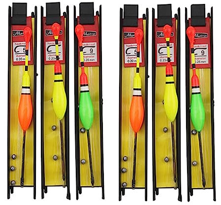 Hezhou 6 Stück Fishing Posen Set Angelposen Angeln Schwimmt Set Mit Senkblei, Angelschnur und Haken (5#, 7#, 9#) für Friedfische, Forellen, Aal, Zander ideal für See, Fluss, Bach und Teich (1#)