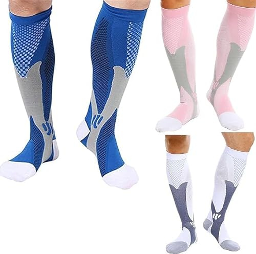3 Paar Kompressionsstrümpfe Sport für Herren Damen, 20-30 mmHg Kompressionssocken, Optimale Unterstützung beim für Laufen Joggen Flug Sport Reisen Medi krankenschwester Radsport Fitness.