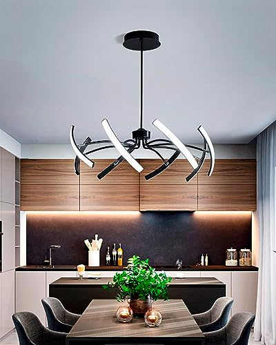 QAZPLM LED Kronleuchter Schwarz, Pendelleuchte Esstisch mit Fernbedienung, Dimmbare Esstisch lampen Hängend DIY Modellieren, Zur Innenbeleuchtung in Wohnräumen, Restaurants, Hotels etc