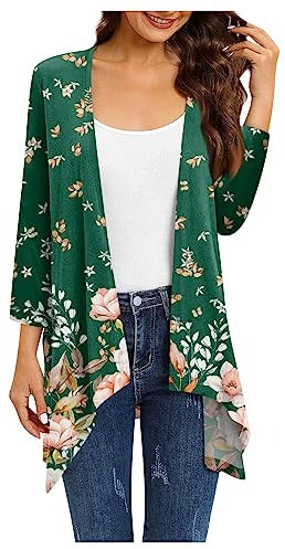 Cordjacke Frau Polyester Cardigan 3/4 Ärmel mit Plissee Jacken Frau Offen Ohne Kragen Tailliert Arbeits Elegant Herbst Weich mit Blumen