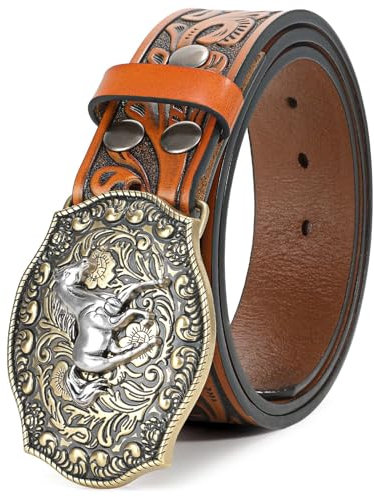 BELTROAD Western Leder Schnalle Gürtel für Männer Frauen Cowboy Cowgirl Herren Ledergürtel für Jeans Weihnachten Herrengürtel Geschenke