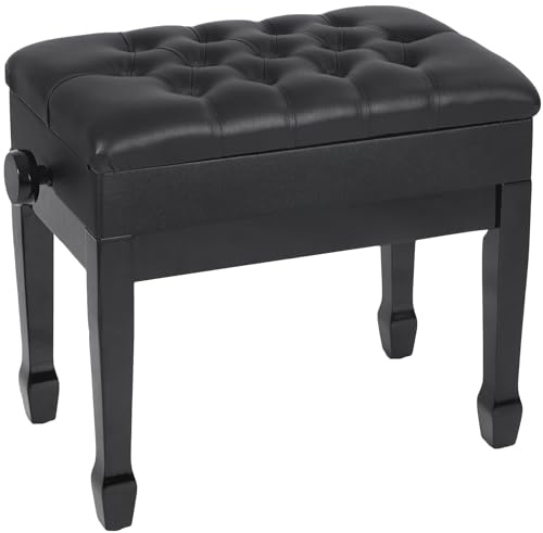 ALAPUR Adjustable Height Piano Bench with Storage, Heavy Duty Wooden Piano Stool Keyboard Bench with PU Leather Cushion, Black
