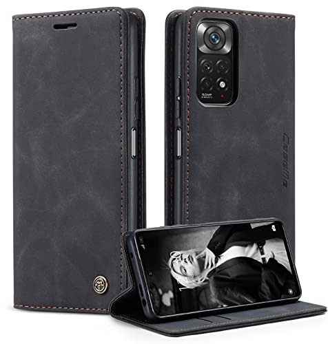 Coque pour Xiaomi Redmi Note 11 (6.43), Coque Redmi Note 11S 4G Pochette, Etui Protection Housse Premium en Cuir PU,Etui à Rabat Pochette de Portefeuille Étui, Flip Case, Noir