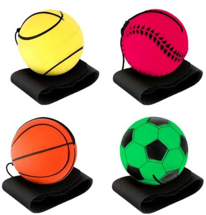 CHUANGOU 4 Pack Wrist Return Ball, Rubber Rebound Ball on a String Sports Wrist Ball Including Basketball, Baseball and Football