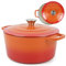 Andrew James Enamel Coated Cast Iron 5L Casserole Dish: No-Seasoning Required with this Elegant and Durable Casserole Dish with lid for oven, Perfect for Gourmet Cooking (Orange)