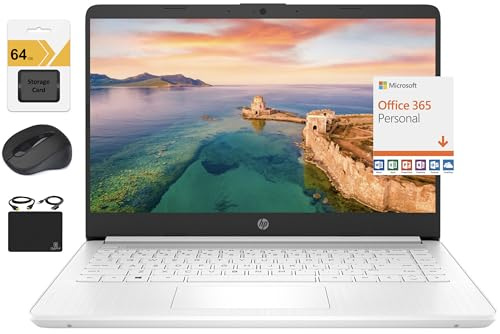 HP Nuovo 14 pollici HD Ultral Light Thin Laptop, Quad-Core Intel Celeron Processore, 4GB RAM, 128GB (64GB eMMC+ 64GB SD), Wi-Fi, Fino a 11 ore, Windows 11 S + 1 anno Office 365+HubxcelAccessory