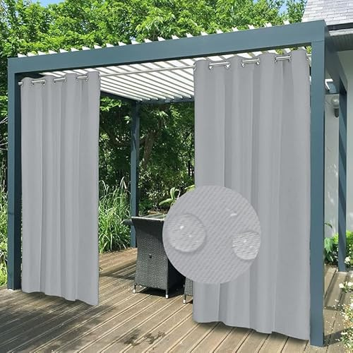 FicaRico Outdoor Vorhang Wetterfest mit Ösen, Outdoor Vorhänge Wasserdicht Datenschutz Blickdicht Gardinen für Pavillon Balkon, Benutzerdefinierte Größe, 1 Stück, Grau, B264xH183cm