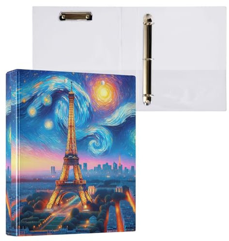 Ordner Paris Eiffelturm bei Sternennacht, 3,8 cm, 3 Ringe, niedlich, hält 200 Blatt Collegeordner