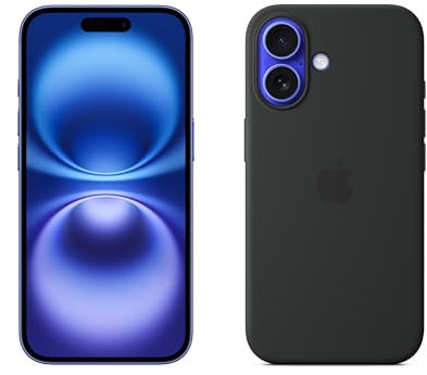 Apple iPhone 16 (512 GB) - Azul Ultramar + Funda de Silicona con MagSafe - Negro