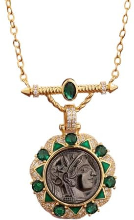 PELEIFA Griechische Mythologie Apollo Athena Hecate 18K Vergoldete Halskette,Medaillon Königin Münze Halskette for Frauen