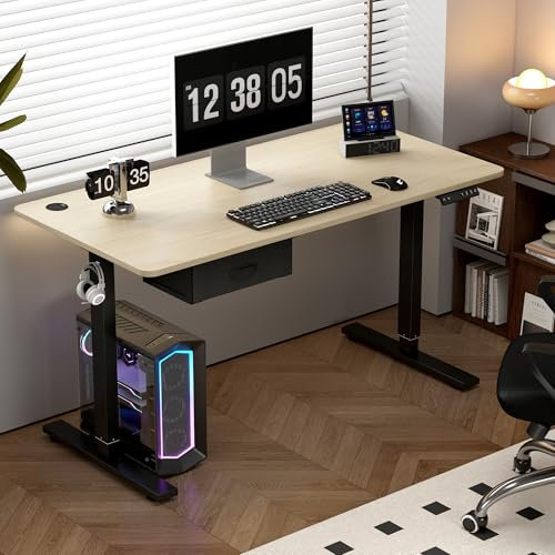 mcc direct Electric Standing Desk, Sit Stand Table, Height Adjustable Electric Standing Computer Desk with USB Charging Port and Desk Drawer for Home Office(100 X 60cm, Natural)-Easton