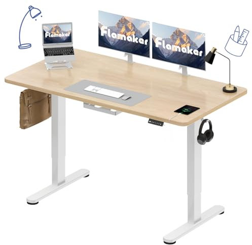 Flamaker Höhenverstellbarer Schreibtisch 140x70 cm,25MM Ganze Tischplatte mit Bürstenloser Motor,Stabiler Ergonomischer Steh Schreibtisch elektrisch höhenverstellbar mit Kabel Management Tray