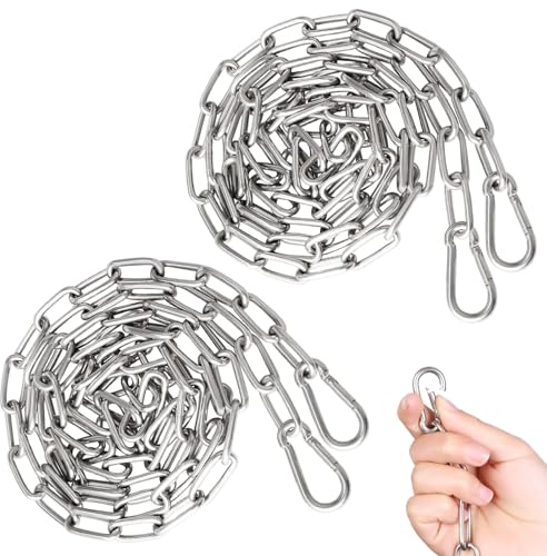 2 Stück Metallkette, 1M Edelstahl Ketten, Gliederkette mit Karabiner Edelstahl, Absperrkette, Metall Verlängerungskette Kette, Verlängerungskette für Hängesessel, Hängematten, Sandsäcke, Schaukeln