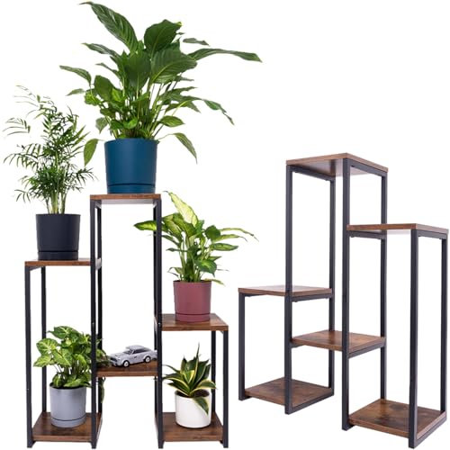 STRADO Blumenständer Metall Pflanzenständer Pflanzenregal Indoor | Blumenhocker Pflanzenhocker Blumensäule Pflanzregal | Blumentopf Ständer mit 5 Etagen