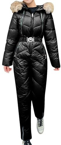 Combinaison de Ski Une pièce pour Femmes Combinaison de Neige épaisse et Chaude Deux pièces Combinaison de Ski d'extérieur en Polaire pour la Neige (Noir,M)