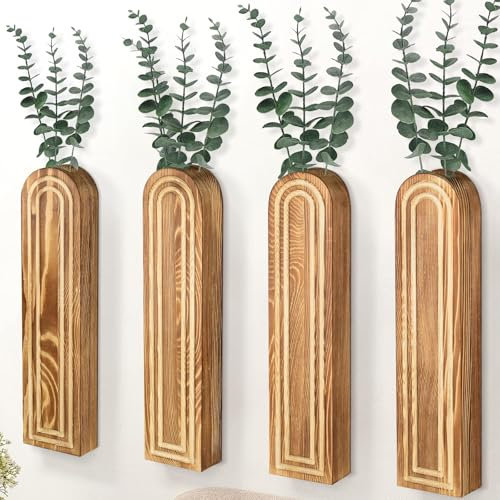 CaiUpUp 4PCS Hanging Planters for Indoor Plants, Wood Wall Planter, Wall Hanging Wooden Vases,for Indoor Decoration Small Hainging Vase, Suitable for Office Interior Decoration