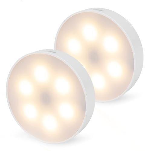 Brendz Rundes LED Schrankbeleuchtung, Touch-Bedienung, USB-C Wiederaufladbar, Dimmbar, Magnetisch, 2 Stück, 3 Farbtemperaturen, LED Lampe Akku, Treppenbeleuchtung