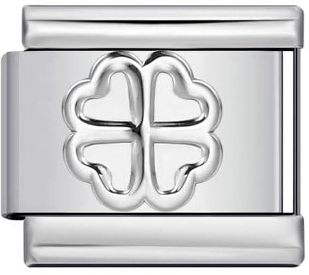 Evil Eye Heart Lucky Four Leaf Clover Dog Cat Paw Birthday Silver Gold 9mm Italian Link Charm Compatible With Nomination Bracelet Mum Mom Mother Daughter (Four Leaf Clover Lucky)