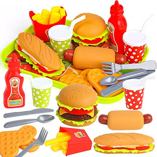 SULOLI Accesorios Cocina Juguetes, Hamburguesa de Juguete Comida de Juguete,Juguetes de Cocina para Niños Extraíbles,Regalo para Niños y Niñas a Partir de 3 Años