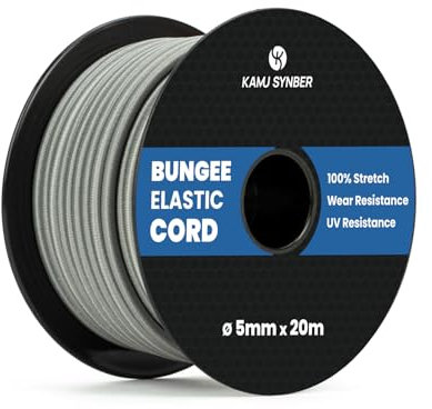Kamu Synber Gummiseil 5mm x 20m Expanderseil Spanngummi Spannseil Gummischnur für Anhänger, Sonnensegel, Plane | UV Beständig Wetterfest | Grau