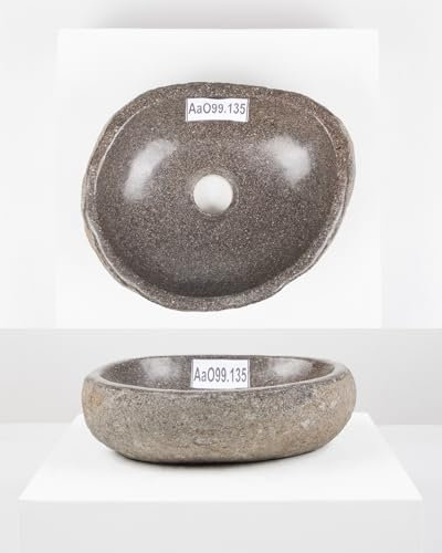 Lavabo de piedra natural ovalado de 30 cm en gris de Wohnfreuden, con selección única