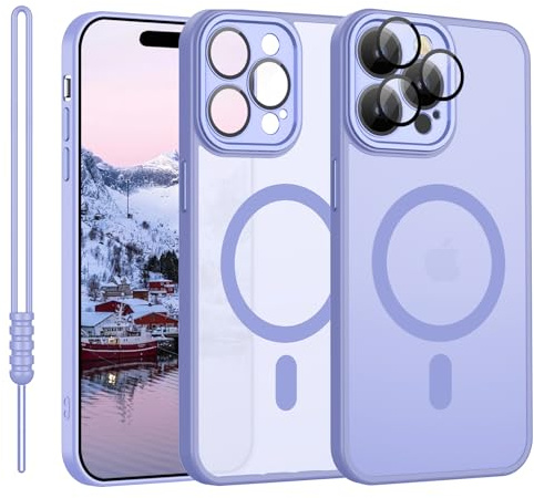 YUANDMI Cover Magnetica per iPhone 15 Pro Compatibile con MagSafe, Custodia per iPhone 15 Pro Traslucida Opaca Case Ultra-Sottile Silicone Anti-Scivolo Resistente ai Graffi, Viola