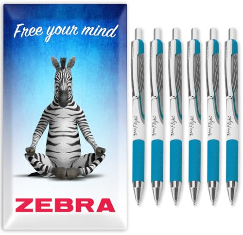 Zebra Classic Z-Grip Flight Ballpoint Pens - 1.2mm - Light Blue Ink - Pack of 6 - In Envelope Gift Packaging
