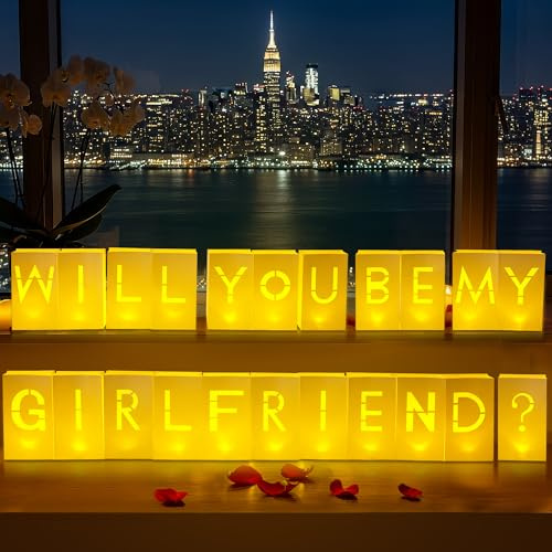 Velsyn Will You Be My Girlfriend Light Up Letters, Luminary Paper Bags | Luminary Design for Proposal Decor, Be My Girlfriend Sign, Romantic Special Night Celebrations, Valentine's Day Decorations