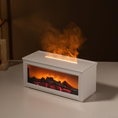 Difusor de aroma de llama de chimenea 3D de simulación con control remoto, humidificador silencioso, opciones de temporizador e iluminación colorida para mejorar la atmósfera del hogar (blanco)