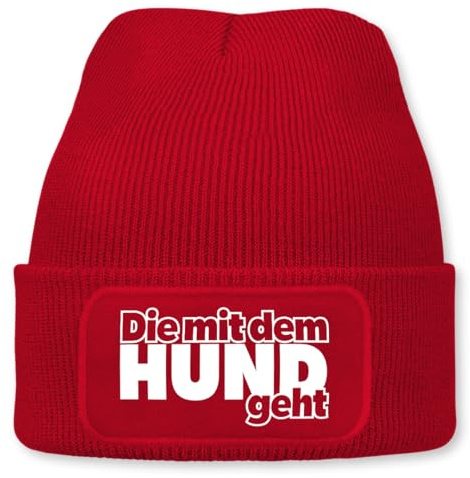 Prozente Momente Die mit dem Hund geht – lustige Wintermütze | Beanie für Damen & Herren, warm, elastisch & Unisex, Strickmütze mit Patch & Druck, perfekt für Après-Ski, Weihnachtsmarkt & Fasching