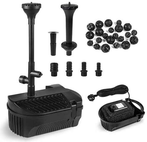 EXLECO Teichpumpe für Außen mit Filter & Springbrunnen Set 2450L/H 50W Springbrunnenpumpe, Bio Teichfilter Komplettset mit Pumpe, Filteranlage Teich Bachlaufpumpe, Brunnenpumpe für Garten Koi Teich