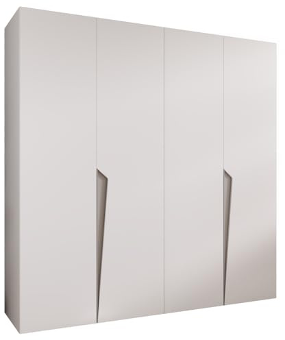 MEBLE KRYSPOL - Kleiderschrank - Garderobenschrank - 200 cm x 202 x 52 cm - Schrank mit Kleiderstange, 4 Türen - für Schlafzimmer, Flur - Piano, Weiß, Griff Kaschmir
