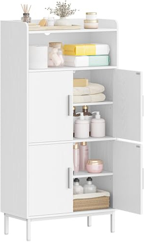 Hzuaneri Badezimmerschrank mit 4 Türen und 1 offener Bereich | Badschrank mit Verstellbare Ablage, Aufbewahrungsschrank, Badezimmer, Wohnzimmer, 30 x 60 x 120 cm, Weiß SC45613W