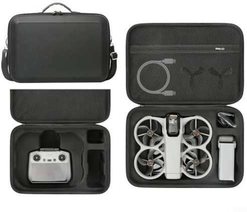 Tasche Kompakter Koffer für DJI Avata 360 Drohne und Controller-Zubehör mit Tragegurt und Propellerhalterungen, wasserdichter & stoßfester(Schwarz)
